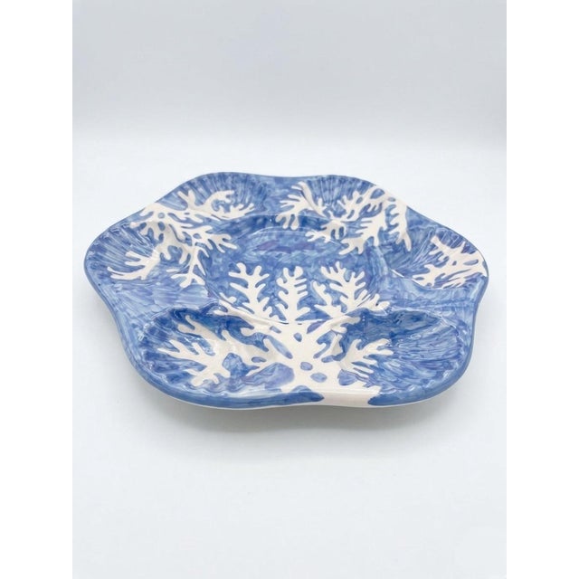 Italian Italian Les Ottomans Hand-Painted Blue Coral Oyster Plates - Set of 4 For Sale - Image 3 of 7
