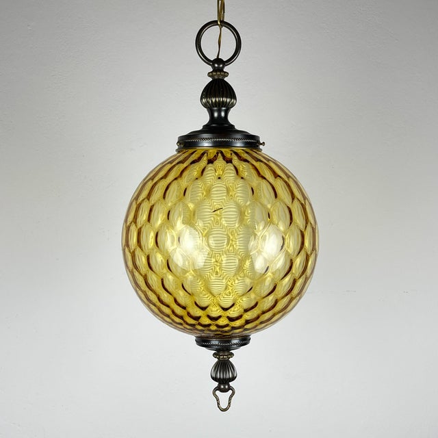 Vintage Yelllow Murano Sphere Ball Pendant Lamp, Italy, 1970s For Sale - Image 14 of 18