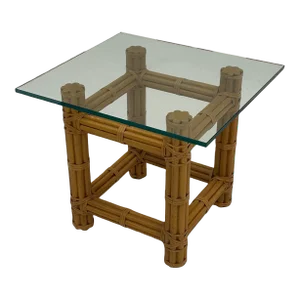 McGuire Bamboo Leather & Glass Side End Table