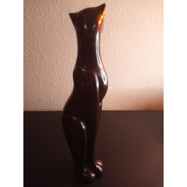 This is Glazed Ironwood 11" Cat Figurine from Thailand STUNNING Procured at auction BOX 5