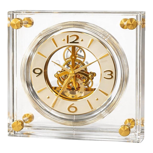 Seiko Lucite Skeleton Mantel Clock in Gold – Model Qaw105g For Sale