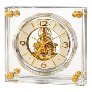 Seiko Lucite Skeleton Mantel Clock in Gold – Model Qaw105g