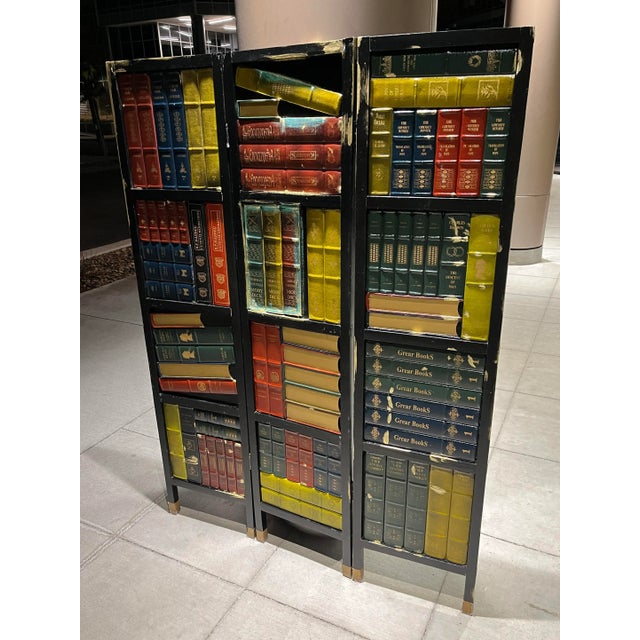 Mid-Century Modern Faux-Bookshelf 3 Panel Folding Screen Manner of Maitland-Smith For Sale - Image 3 of 13