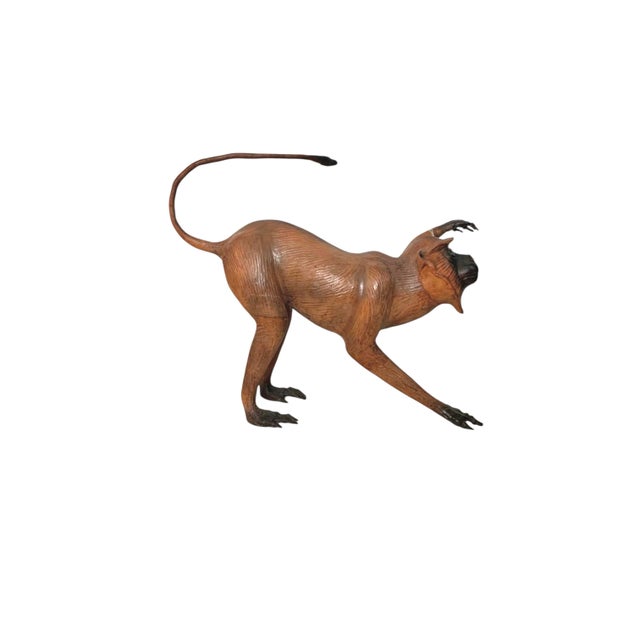 Late 20th Century Large Leather-Wrapped Monkey Figure With Glass Eyes, Safari Sculpture, 24"h For Sale - Image 4 of 8
