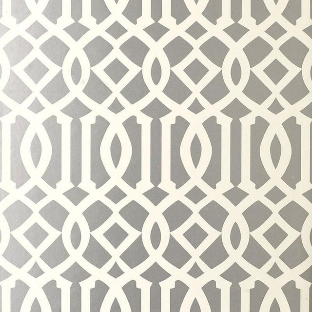 Contemporary Sample - Schumacher Imperial Trellis Wallpaper in Silver For Sale - Image 3 of 3