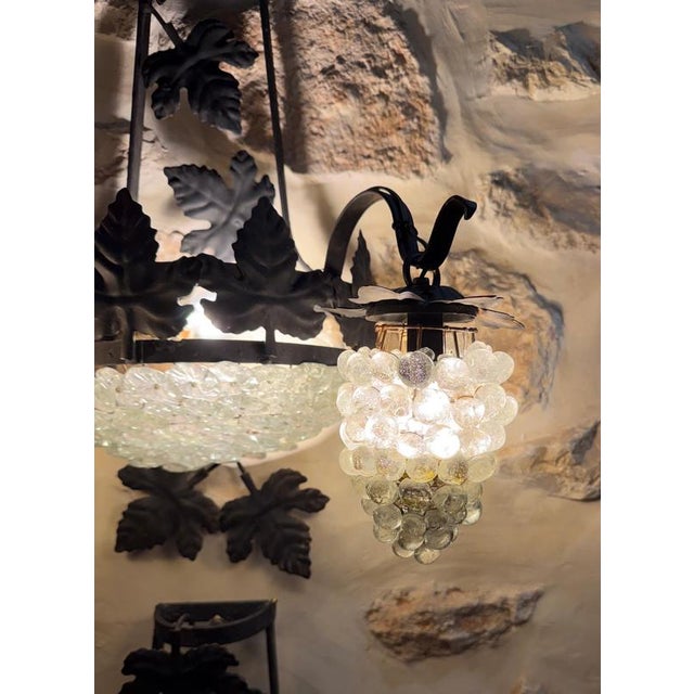 Venetian Wrought Iron and Murano Glass Grape-Cluster Wall Sconces, Italy, 1940s, Set of 2 For Sale - Image 6 of 11