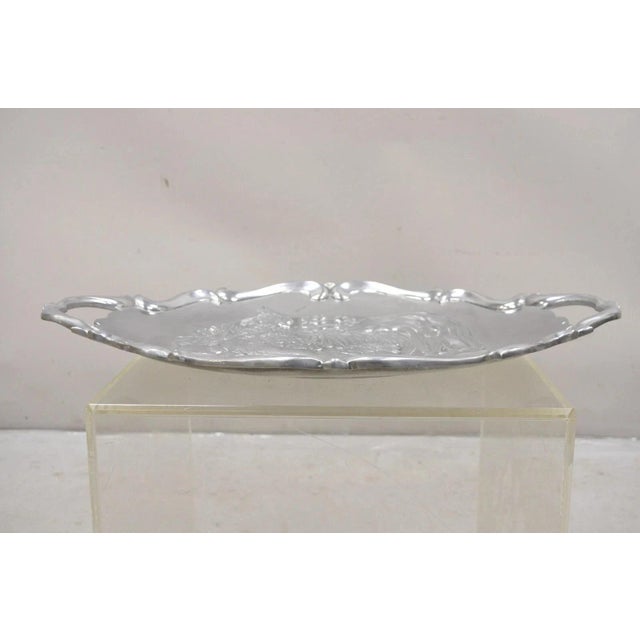 Vintage Lenox Retired Large Rooster Pewter Metal Holiday Serving Platter Tray. Circa Late 20th Century. Measurements: 2" H...