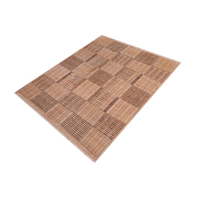 Abstract Modern Gabbeh Tan/Brown Wool Rug - 7'8'' X 9'8'' For Sale - Image 3 of 10