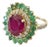 Bochic “Orient” Vintage Emerald, Ruby & Diamond Ring Set In 18K Gold & Silver For Sale