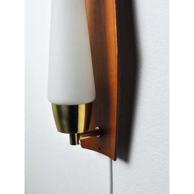 Scandinavian Modern Wall Light in Teak with Brass and Opaline Glass, Denmark, 1960s For Sale - Image 9 of 13