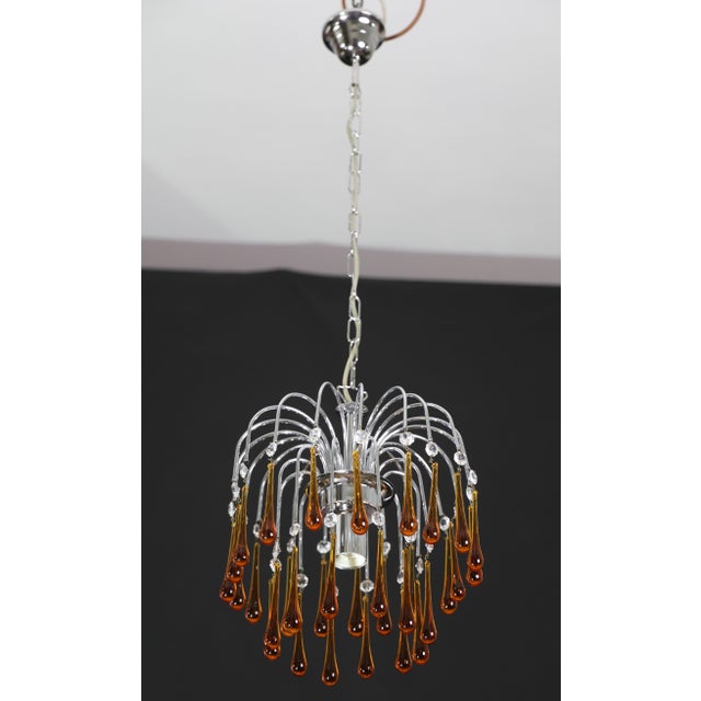 Glass 1980s The Amber Crown, Murano Chandelier Amber and Crystal Drops - Set of 2 For Sale - Image 7 of 16