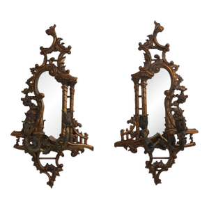 Pair Maitland Smith Chinese Chippendale Mirrored Wall Sconces