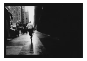 Untitled #17 (Man Running) from New York, Black and White Photograph, Portrait, 2017