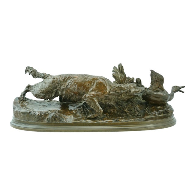 Pierre Jules Mene Spaniel Capturing a Duck Bronze For Sale