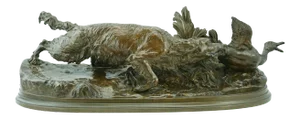 Pierre Jules Mene Spaniel Capturing a Duck Bronze