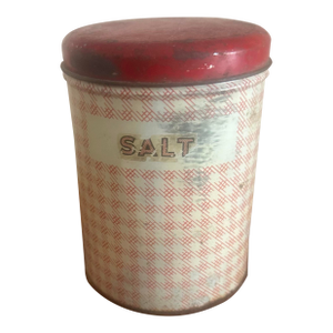 Vintage Farmhouse Style “Salt” Tin Canister With Red Lid