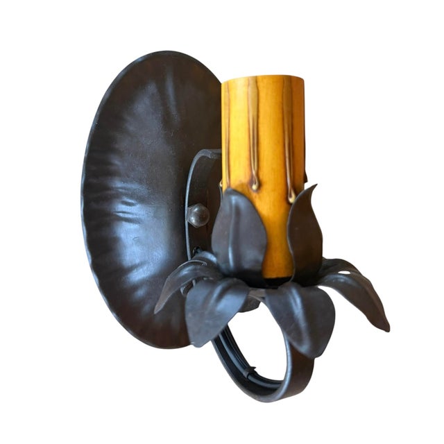 Metal Antique Spanish Revival Wall Sconce With Flower Design For Sale - Image 7 of 7
