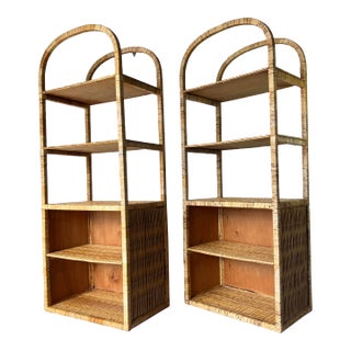 Vintage Coastal Five - Tier Arched Rattan Etagere - a Pair For Sale