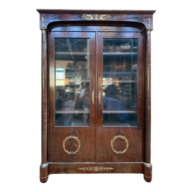 Empire Style Display Bookcase in Mahogany and Gilt Bronze, 1960s For Sale