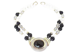 Trifari Clear Lucite & Faux-Onyx Cabochon Necklace