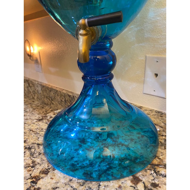 Metal Monumental Antique 19th Century Blue Cut Glass Brandy Decanter For Sale - Image 7 of 9