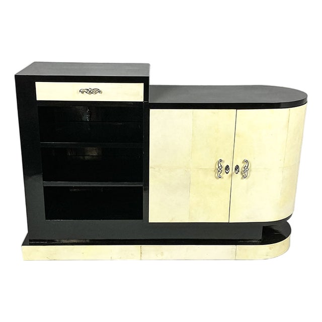 Art Deco Storage Unit in Parchment and Black Lacquer, 1930s For Sale