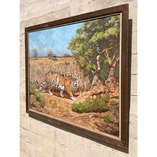 Elevate your space with this stunning vintage boho monumental oil painting on canvas, featuring a breathtaking scene of a...