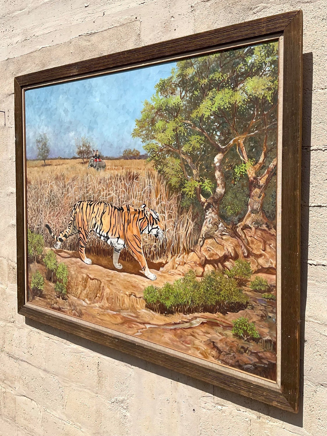 Vintage Boho Monumental Tiger Original Oil Painting on Canvas - Detail view