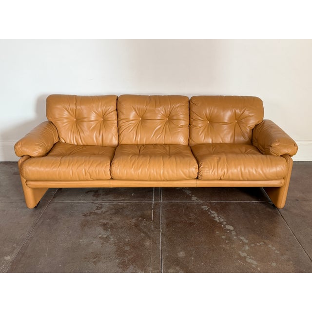 1970s Vintage 1970s Tan Leather Scarpa B & B Italia Sofa For Sale - Image 5 of 13