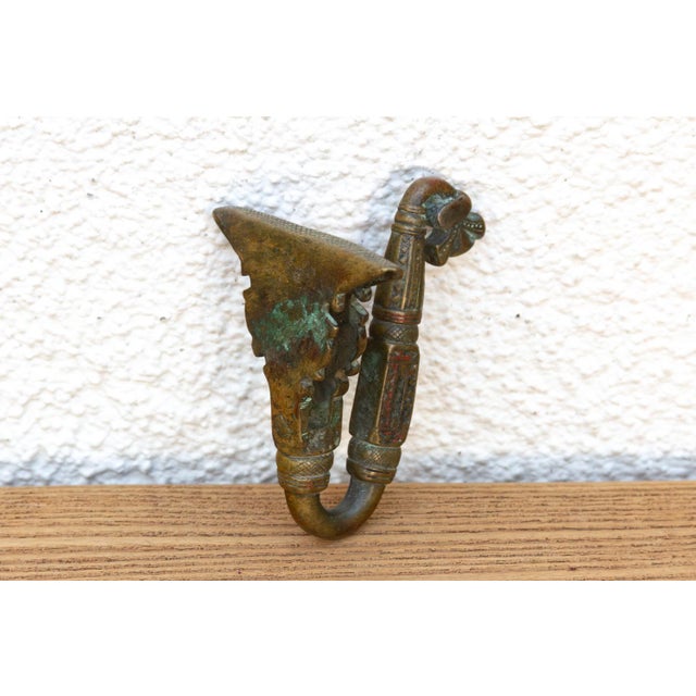 Indian Finely Engraved Antique Brass Hook For Sale - Image 3 of 7