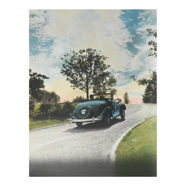 Early 20th Century Blue Roadster Car Colortone Photograph For Sale