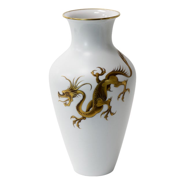 Vintage German Heinrich Porcelain Golden Dragon Vase, 1940s For Sale