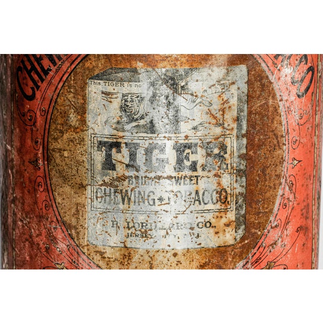 Neat Large Antique Tiger Chewing Tobacco Tin Country Store Advertising Display Can Americana Tobacciana General Store Home Decor For Sale - Image 10 of 16