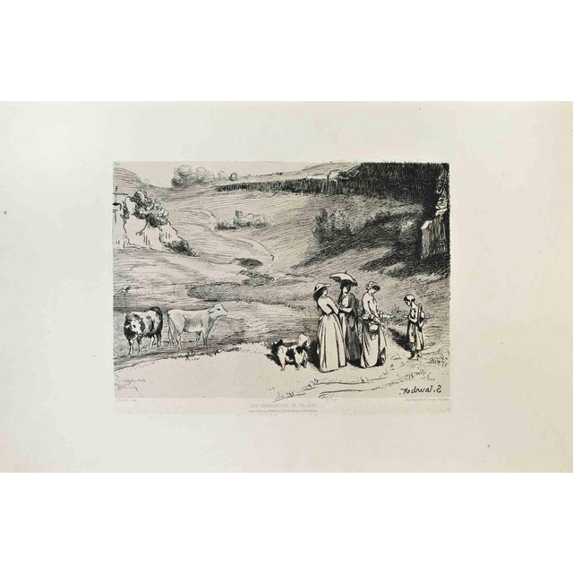 Gustave Courbet, Les Demoiselles de Village, Etching, 1870s For Sale