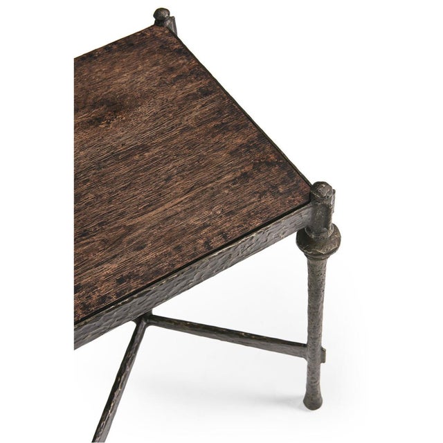 Brown Modern Rustic Hammered Iron Side Table For Sale - Image 8 of 10