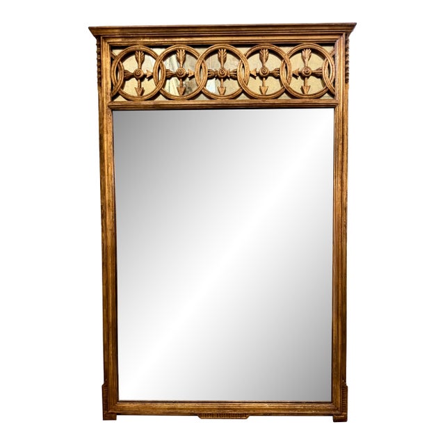 Vintage Neoclassical Giltwood Mirror With Antiqued Mirror Frieze For Sale