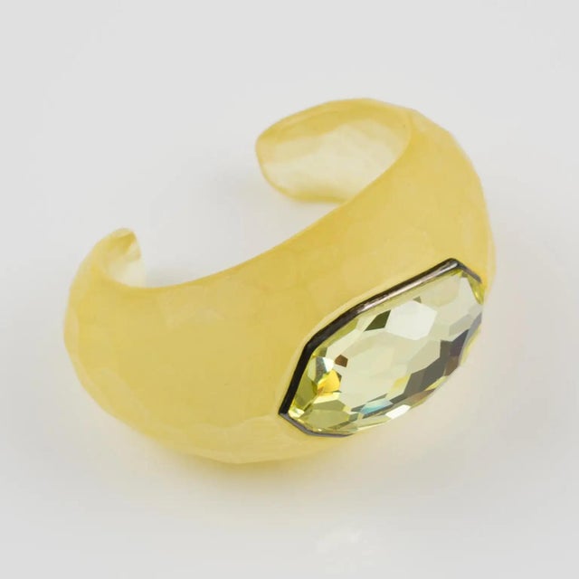 Yellow Daniel Swarovski Paris Lucite Cuff Bracelet with Massive Cut Rhinestone For Sale - Image 8 of 15