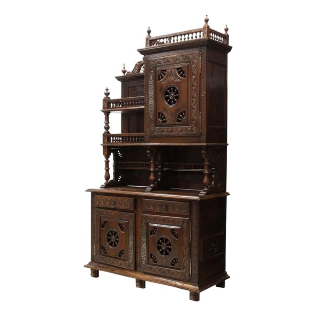 1800's Antique, Breton Display, Spindle, Carved, Foliate Sideboard!! For Sale