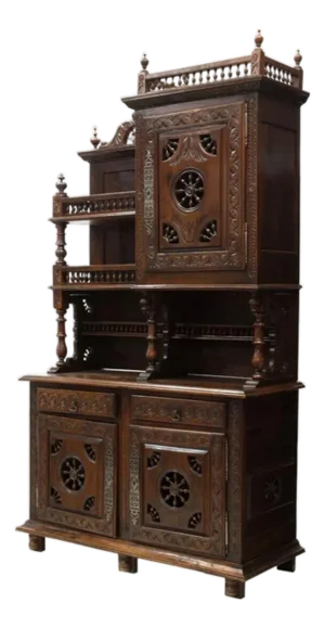 1800's Antique, Breton Display, Spindle, Carved, Foliate Sideboard!!