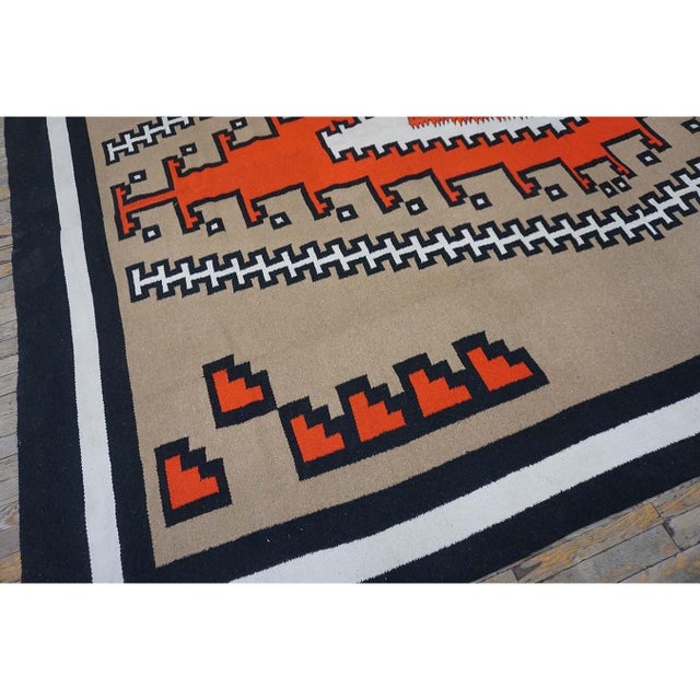 1940s Tribal Geometric Antique Native American Room Size Navajo Flatwoven Rug For Sale - Image 4 of 10