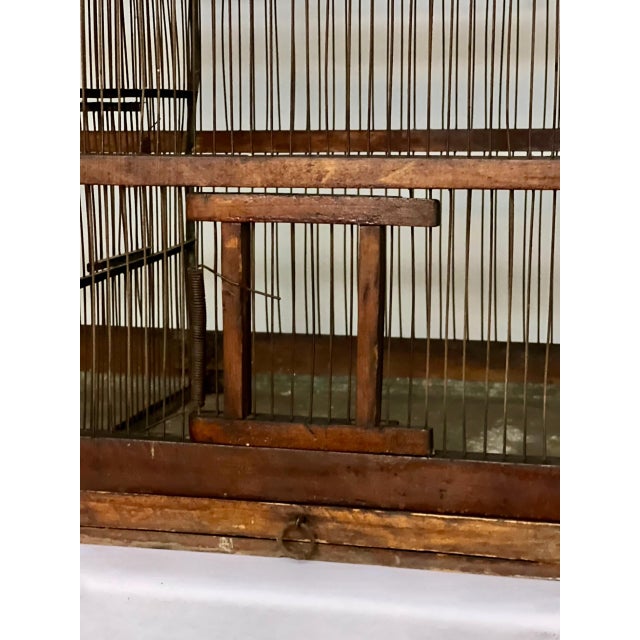 19th Century Architectural Dual Compartment Wood and Wire Birdcage For Sale - Image 10 of 16