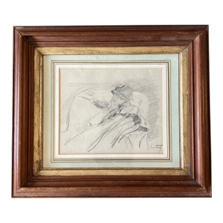 1950�s Original Impressionist Deco Style Female Portrait Study Drawing Vintage Frame Barnard Lintott For Sale