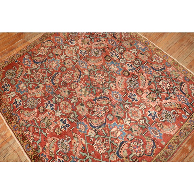 Square Persian Heriz rug with Classic Herati design surrounded by a thin border. 4'10'' x 5'4''
