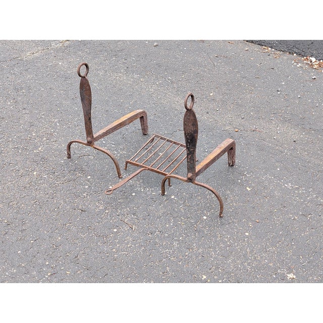Early 20th Century Antique Wrought Iron Fireplace Andirons and Grate For Sale In Washington DC - Image 6 of 11