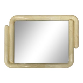 Karl Springer Style Faux Goatskin Lacquered Mirror For Sale