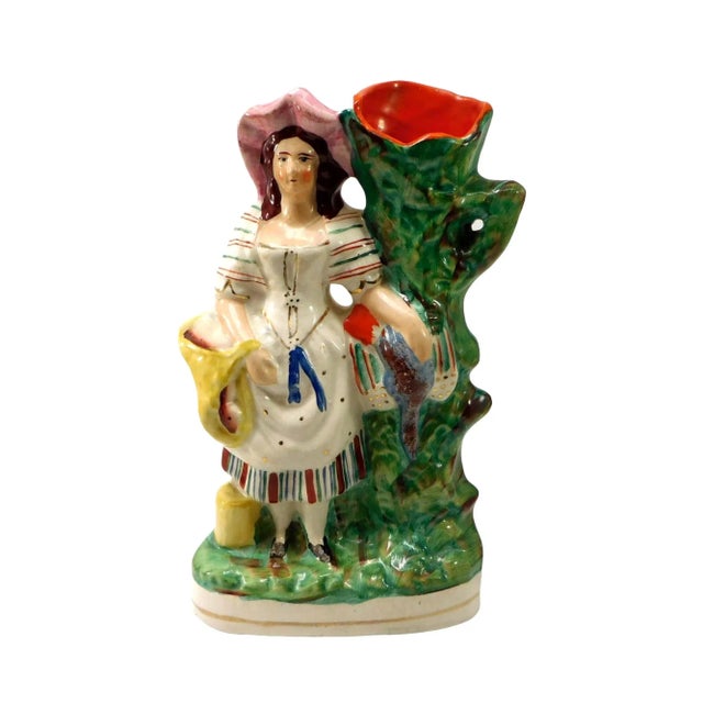 Antique Late 19th Century Staffordshire Spill Vase Girl Carrying Game For Sale - Image 9 of 9