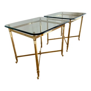 Pair of Beautiful Vintage Brass and Glass Italian End Tables For Sale