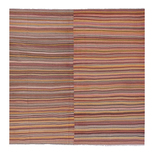 1960s Vintage Oversize Striped Turkish Kilim Rug 9'4'' X 9'10'' For Sale
