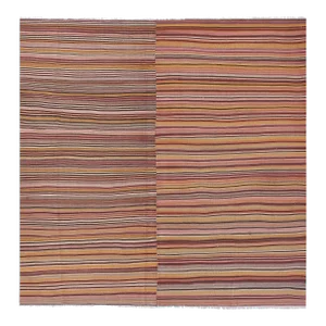1960s Vintage Oversize Striped Turkish Kilim Rug 9'4'' X 9'10''