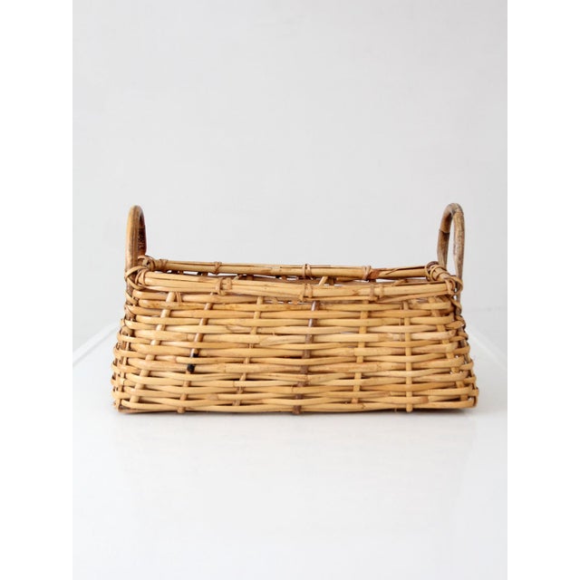 Brown Vintage Wicker Basket With Bentwood Handles For Sale - Image 8 of 10